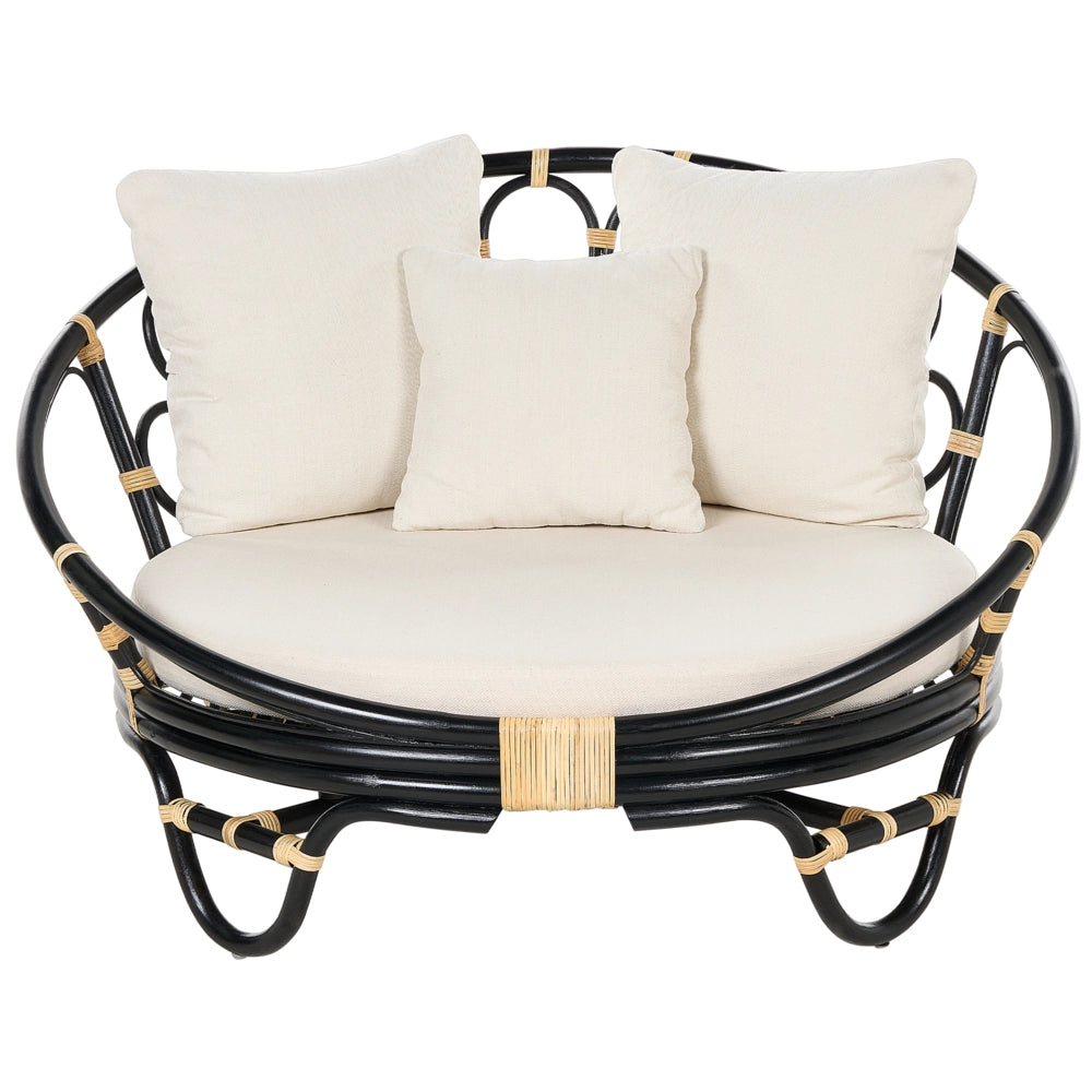 Lettino da esterno in rattan nero con cuscini resistenti alle intemperie stile boho tradizionale