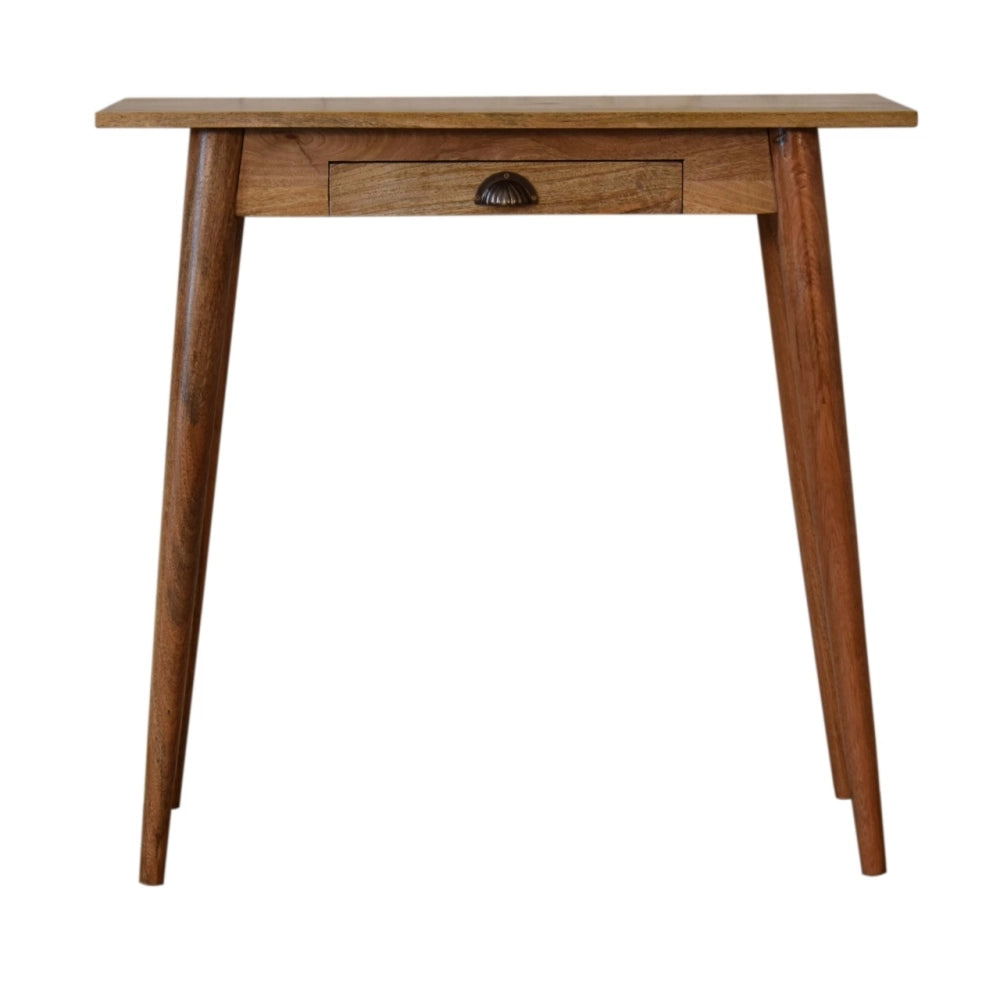 Scrivania mini in legno massello stile nordico, 1 cassetto, marrone ¨C mango wood, design PSK, artigianale, gi¨¤ montata