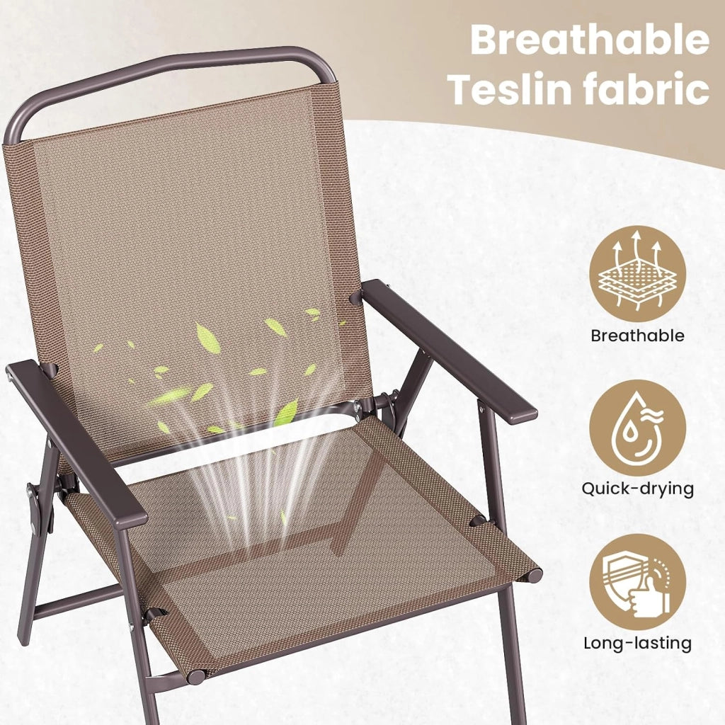 Set di 4 sedie pieghevoli con schienale, braccioli, sedie da terrazza, sedie da pranzo, fino a 150 kg, sedia pieghevole per campeggio, spiaggia, giardino, piscina, terrazza, marrone