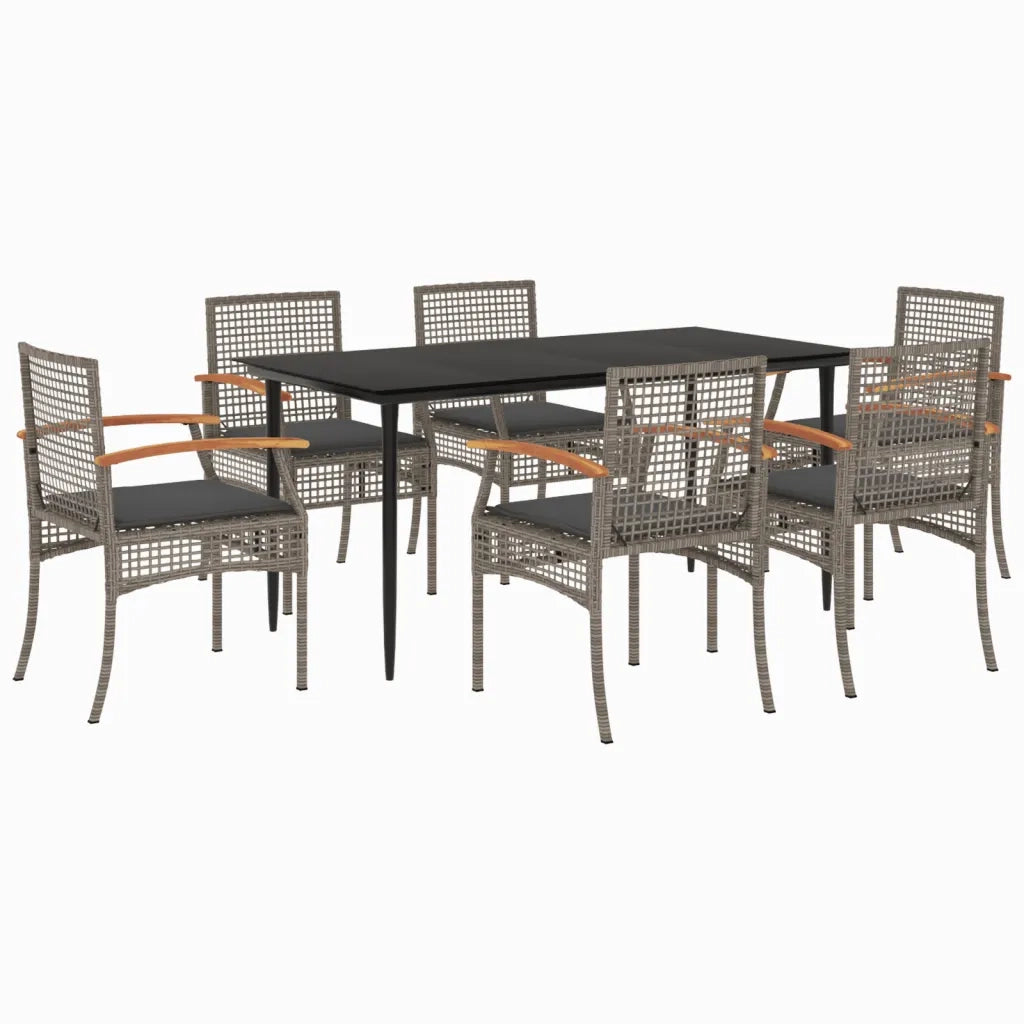 Set da Pranzo da Giardino 7 pz con Cuscini in Polyrattan Grigio