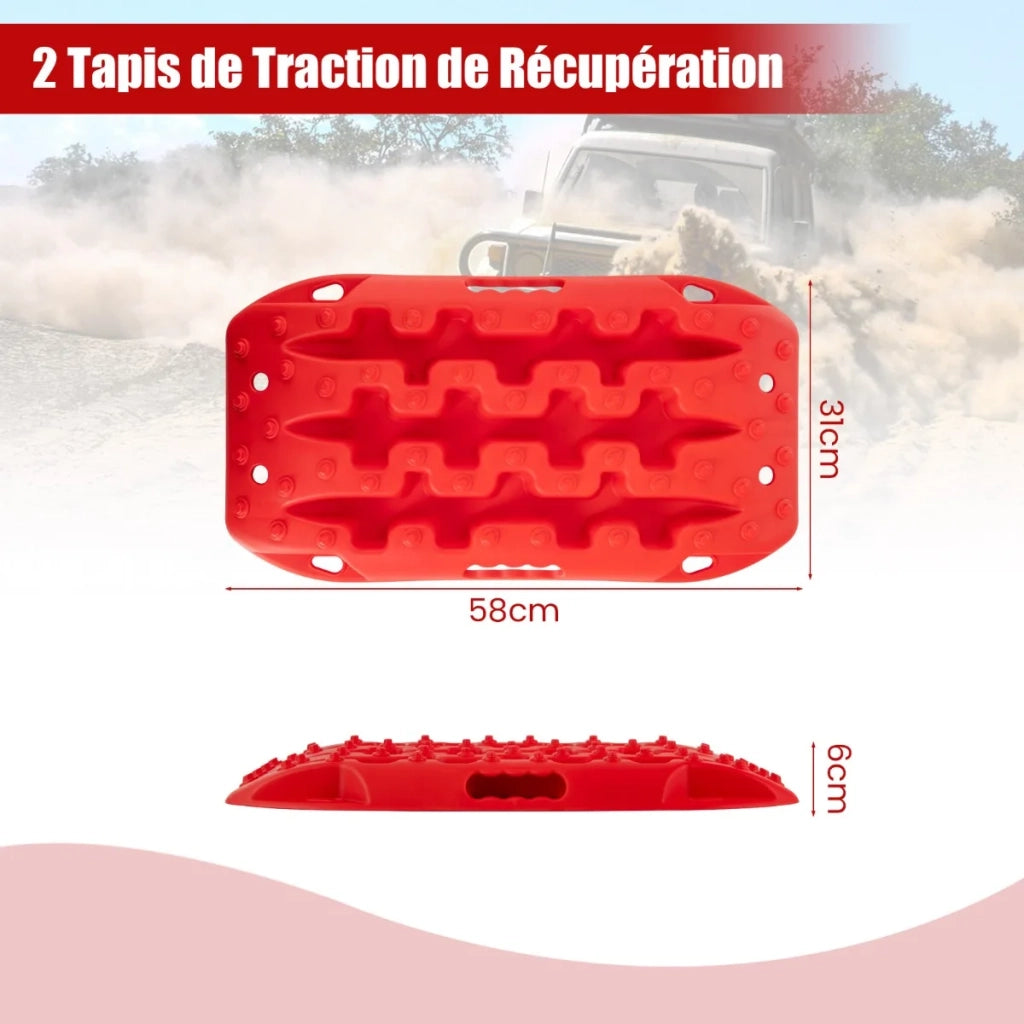 Set 2 Pezzi Piastre di Trazione per Fuoristrada in Nylon Rosso Tavole di Recupero per Sabbia Fango Neve Portatili Robuste 10 Tonnellate