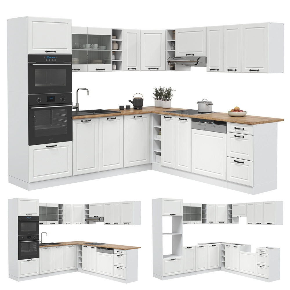 Cucina angolare completa R-Line Bianco rustico/Bianco 247 x 237 cm, PL Antracite Vicco