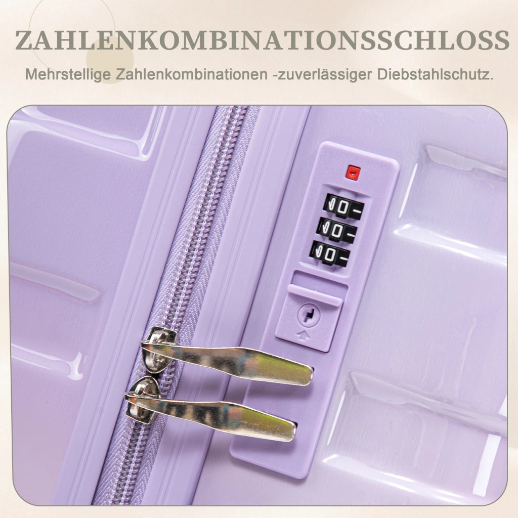 Set composto da due valigette girevoli in PC da 14"/20" con lucchetto a combinazione e trousse per cosmetici da 14" (viola)