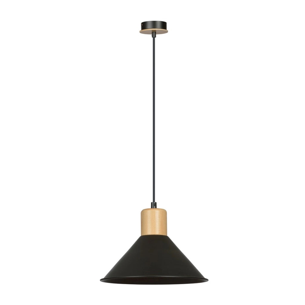 Lampada a sospensione ROWEN in acciaio nero e legno