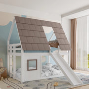 Letto a Castello in Legno con Scivolo e Scala ¨C MINIMAL ¨C Bianco/Marrone 140x200