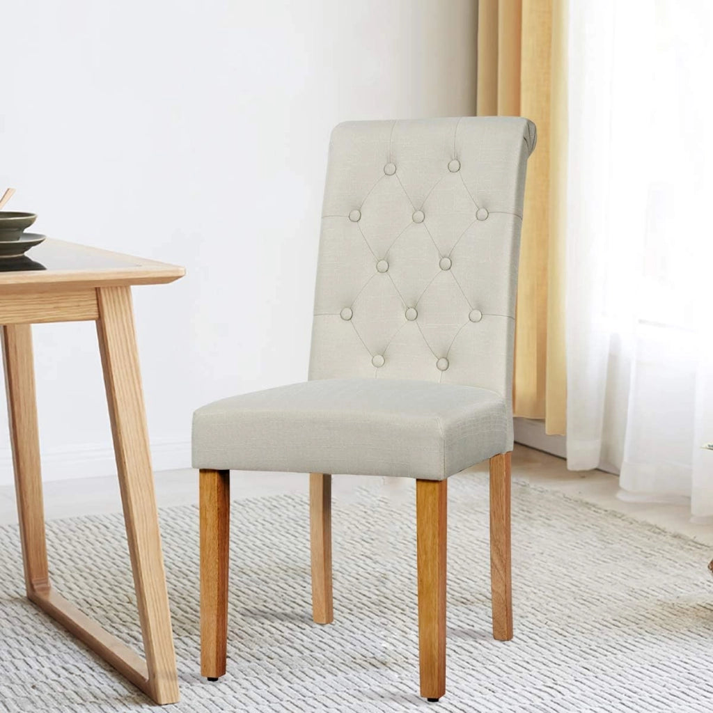 Set di 2 sedie da pranzo imbottite, eleganti sedie imbottite con schienale alto e gambe in legno massello, 61 x 46 x 100 cm, per ristorante, caffetteria (beige)