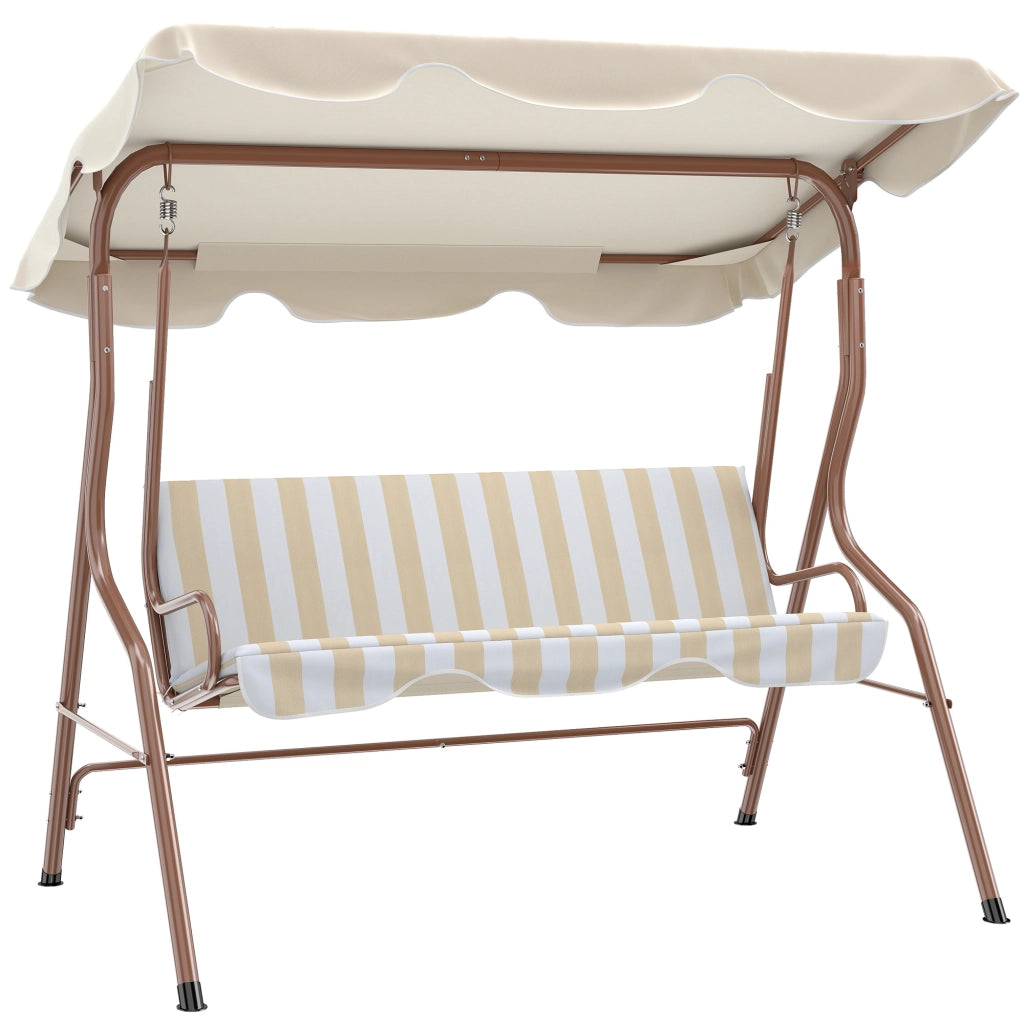 Balancelle 3 Posti con Cuscini ¨C zephmum ¨C Marrone e Crema Ray¨¦, Polyrattan, 180x80x120 cm