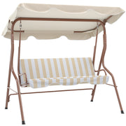 Balancelle 3 Posti con Cuscini ¨C zephmum ¨C Marrone e Crema Ray¨¦, Polyrattan, 180x80x120 cm