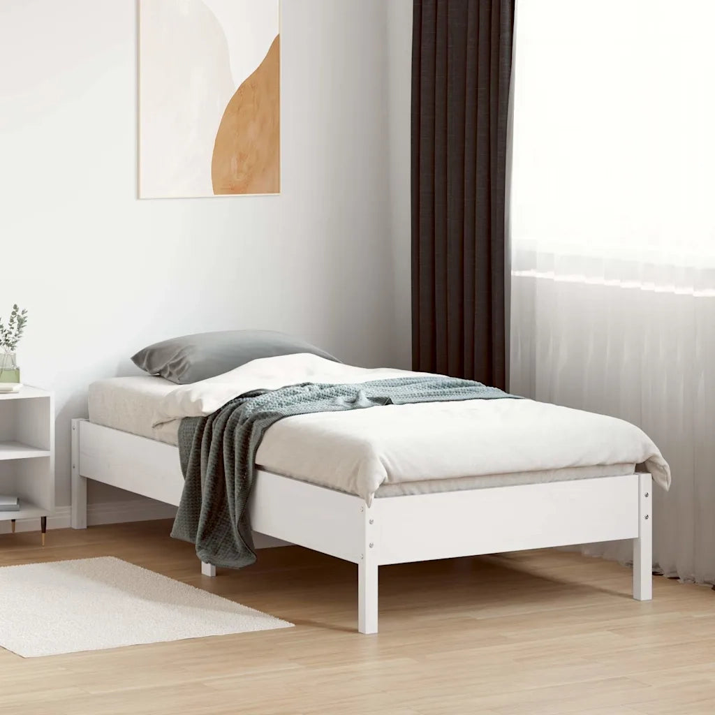 Letto senza Materasso-Struttura Letto Bianco 75x190 in Legno Massello di Pino 805391