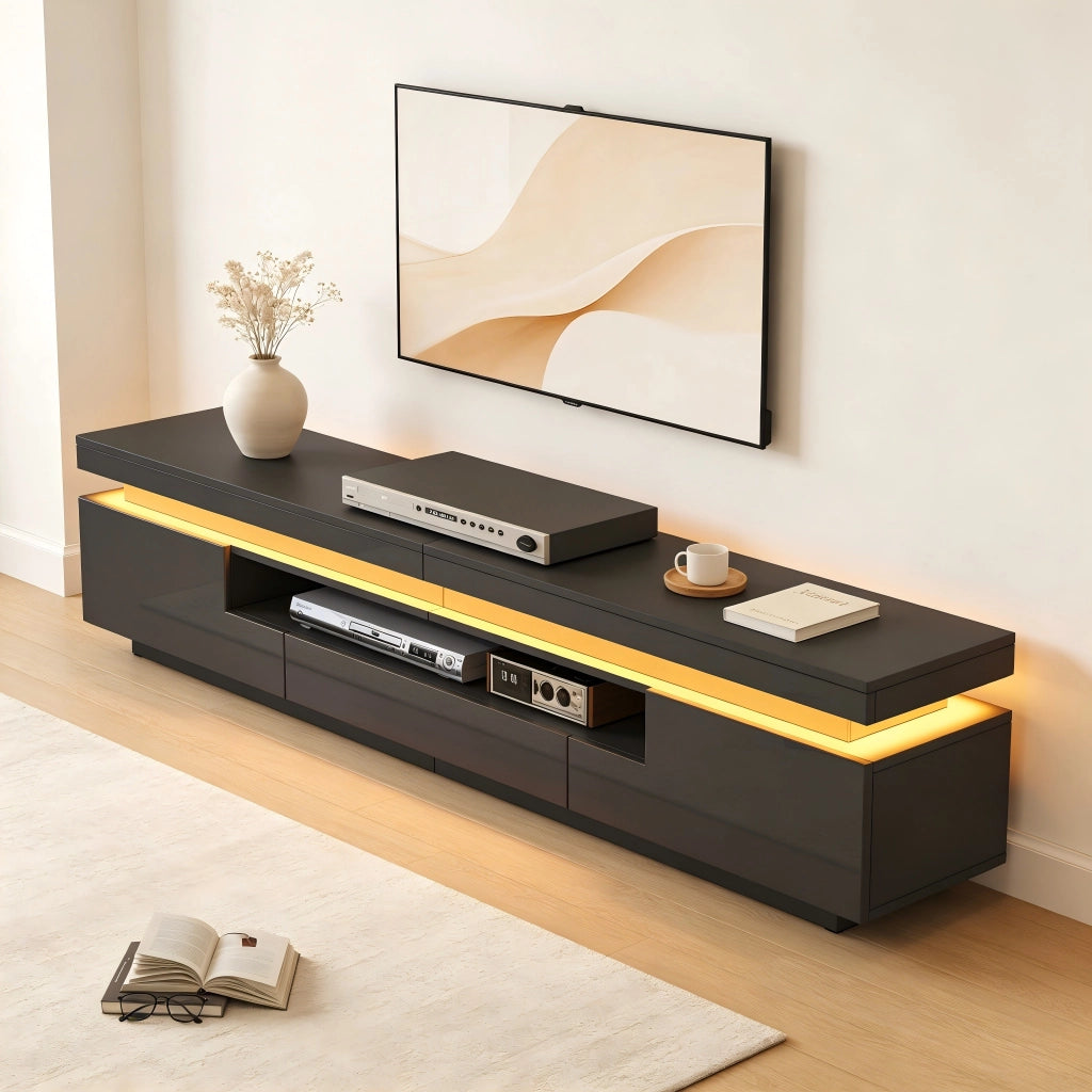 Mobile Porta TV 75 Pollici Nero Lucido 175 cm con LED e Cassetto