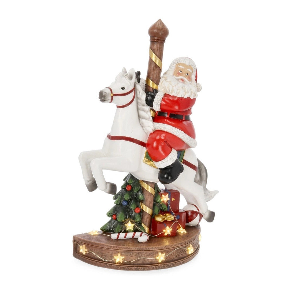 Decorazione Natalizia Led con Babbo Natale e Giostra di Cavalli 15 cm
