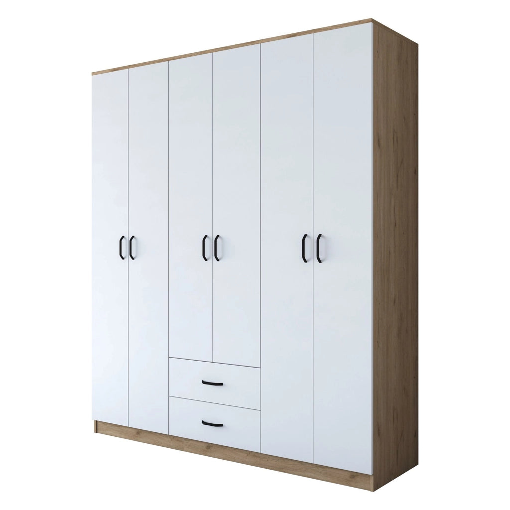 Armadio Camera da Letto Tadasuni, Guardaroba Grande 5 Ripiani, 180x210h cm Bianco