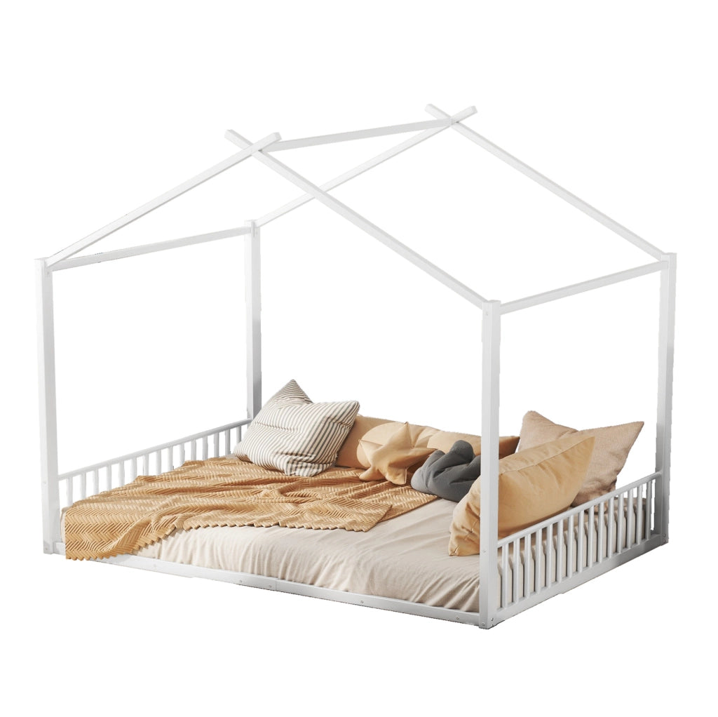 Letto a casetta 140x200 cm; struttura robusta in metallo; bianco (Senza materasso)