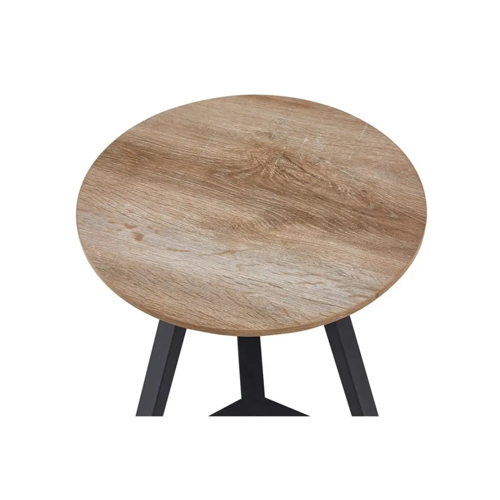 Tavolino basso rotondo PASAO – Legno di rovere invecchiato e metallo nero – Stile rustico