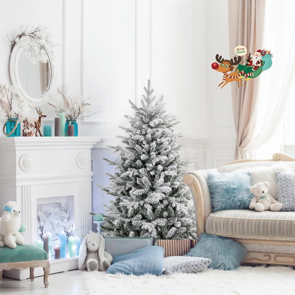 Albero di Natale Artificiale Innevato 147/186/210 CM, Albero di Natale con Cerniera e 8 Modalità luminose, 160/260/350 Luci LED Multicolori e 436/820 /1164 Punte di Ramo in PVC e PE (147 CM)