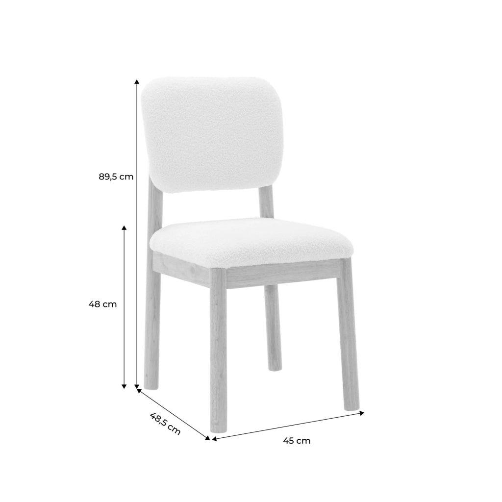 Set di 2 sedie imbottite in legno di hevea e bouclé, bianco