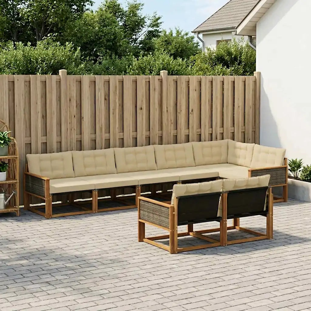 Set di divani da esterno con cuscino 8 pcs Naturale e Beige 3381501