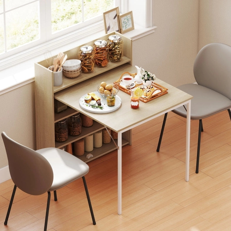 Tavolo da pranzo pieghevole con 3 ripiani, rovere