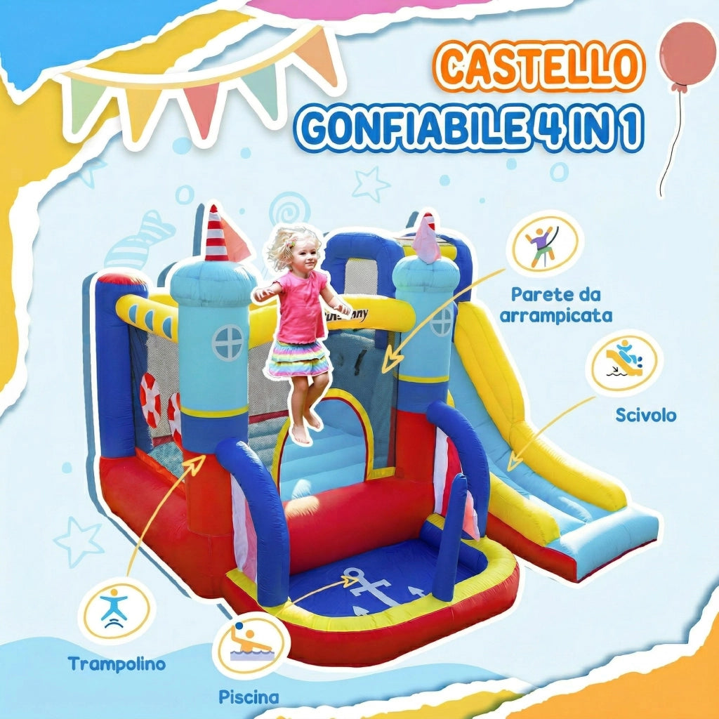 Castello Gonfiabile 4 in 1 per Bambini 3-8 Anni ¨C zephmum ¨C 265x260x200cm