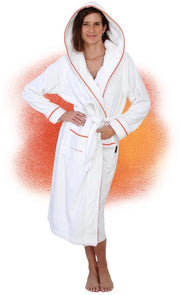 Badia da bagno donna con cappuccio di cotone bianco soffice - extra soffice e comoda - taglia XL - bady da sauna lunga - certificata OEKO-TEX