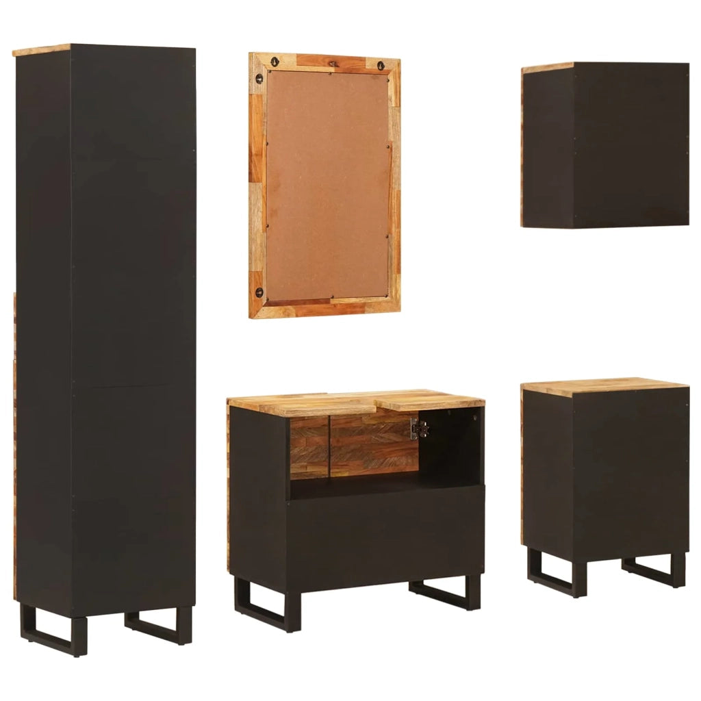 Set da Bagno con porta 5 pcs Naturale Legno di mango massello