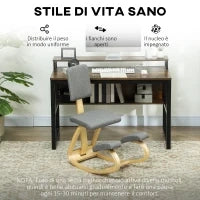 Sedia Inginocchiatoio con Movimento a Dondolo, in Tessuto Effetto Lino e Legno di Betulla, 51x84x93 cm, Grigio