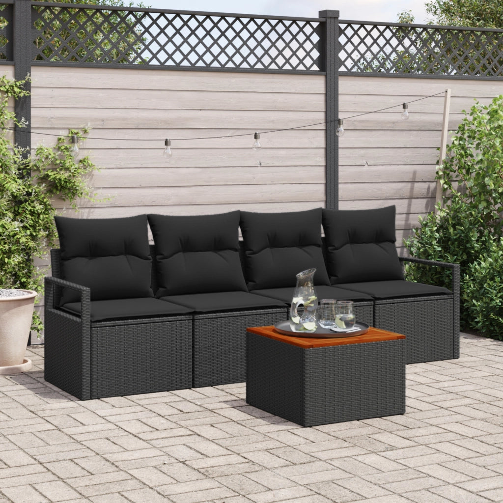 Set di SofÃ  da Giardino a 5 Pezzi con Cuscini Nero Polyrattan Acacia