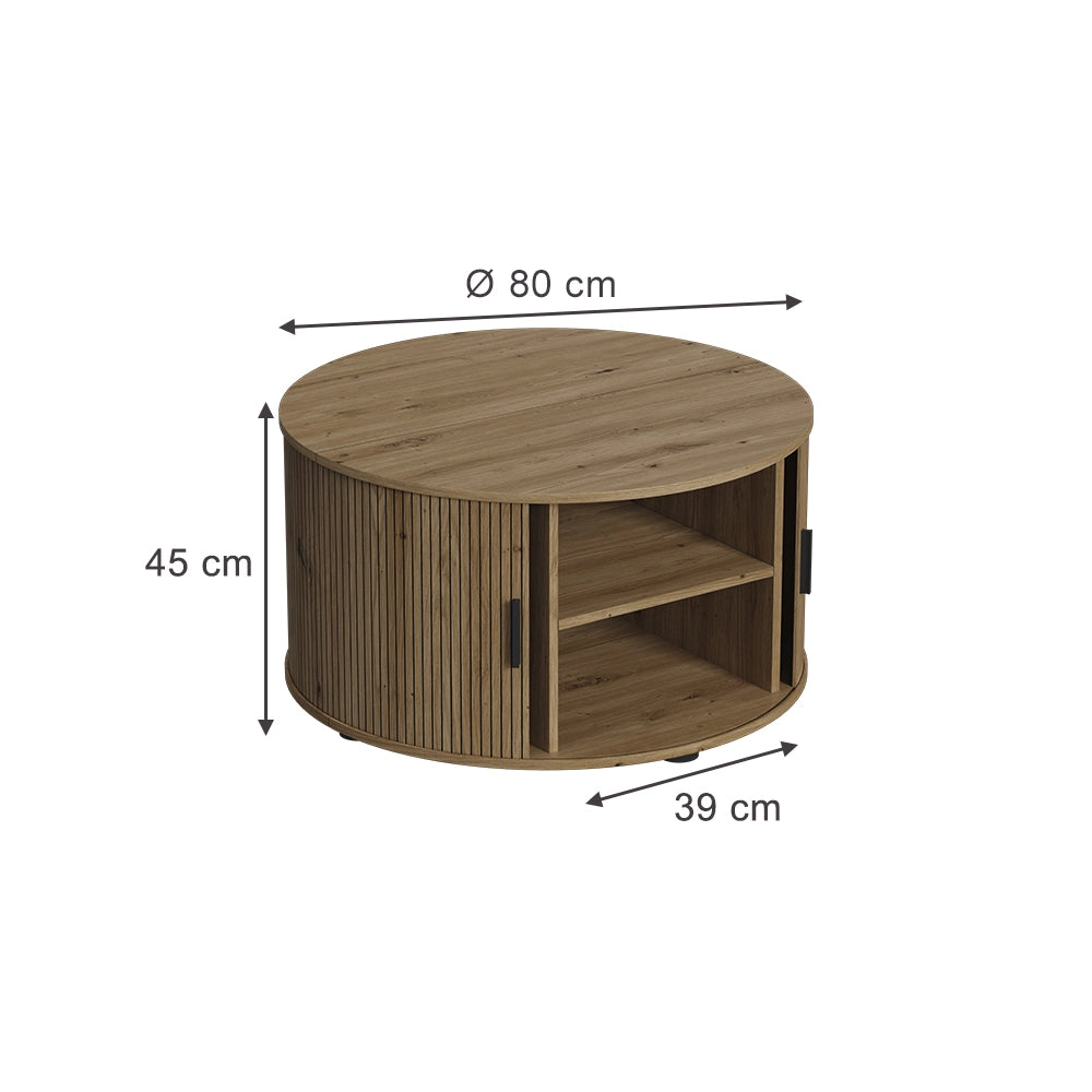 Vicco tavolino soggiorno Rovere 80 x 80 cm con porta scorrevole