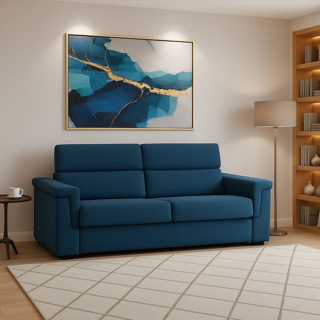 Lapio, Divano Fisso 2 Posti Sfoderabile Made in Italy, 185x95x100h cm blu