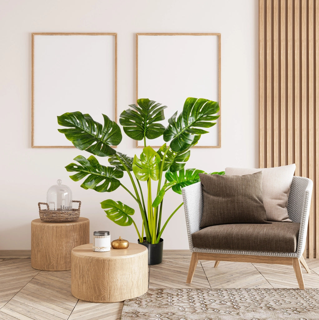 Pianta artificiale Monstera 110 cm con vaso in plastica, decorazione per interni ed esterni