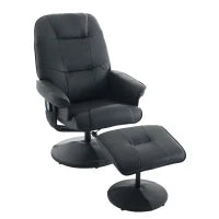 Poltrona massaggiante e reclinabile in tessuto PU con rotazione a 360° e poggiapiedi, 75x79.5x107 cm, Nero