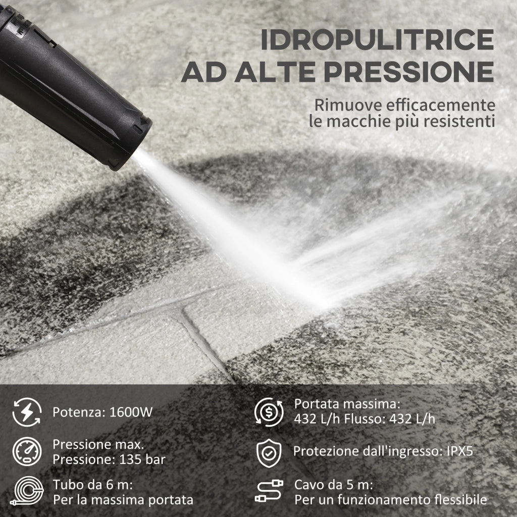 Idropulitrice ad Alta Pressione 1600W con Kit Pulizia ¨C zephmum ¨C 35x28x65 cm, Blu e Nero