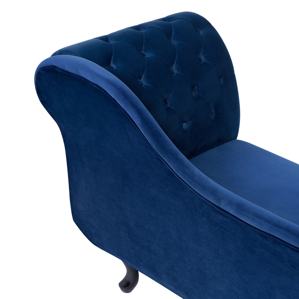 Chaise longue di colore blu versione destra in Velluto abbottonato testa chiodata Stile Chesterfield