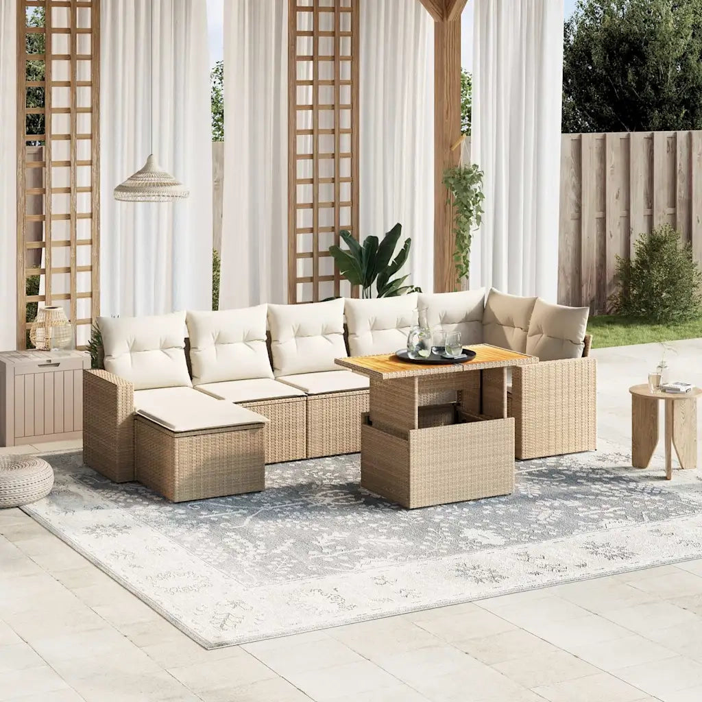 Set Divano da Giardino 8 pz con Cuscini Beige in Polyrattan 3271422