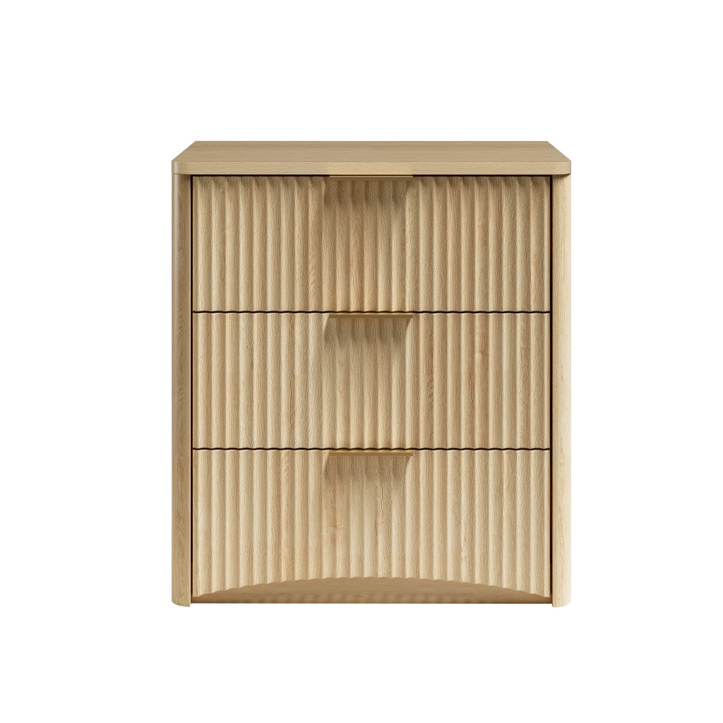 Comodino con 3 Cassetti, Maniglie in Metallo ¨C MINIMAL ¨C Rovere