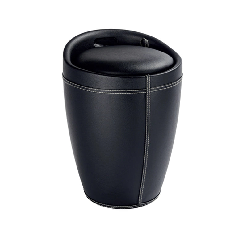 Sgabello/portabiancheria con rivestimento in ecopelle EGG Nero