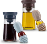Set di 2 pezzi per bottiglie di olio e pennello - Dispensatore di olio in vetro con pennello in silicone - 180 ml - per olio, aceto, biscottiera - Blu