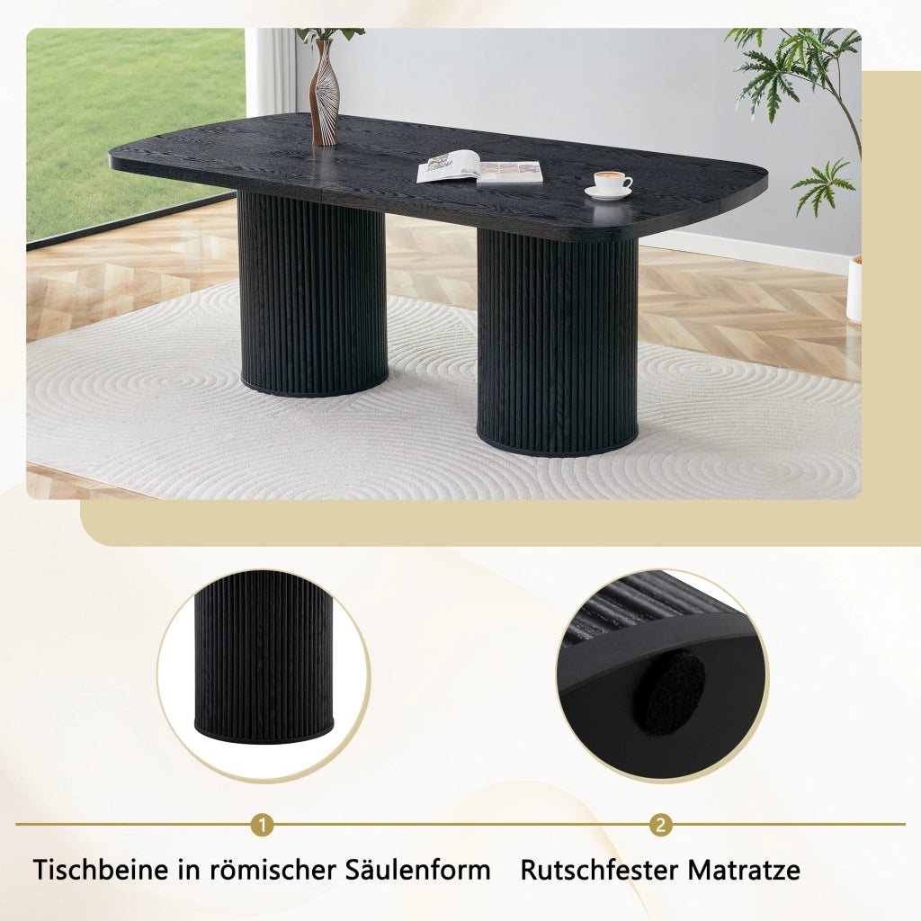 Tavolo da pranzo ovale per 6 8 persone con base scanalata in MDF nero 180 × 90 × 76 cm