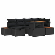 Set Divano da Giardino con cuscino 7 pcs Nero polyrattan