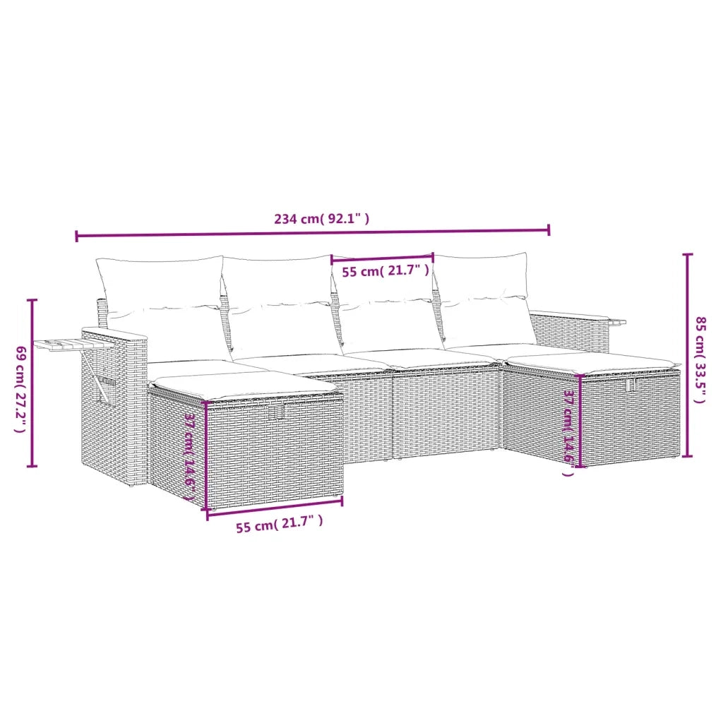 Set Divano da Giardino 6 pz con Cuscini Grigio in Polyrattan 3265561