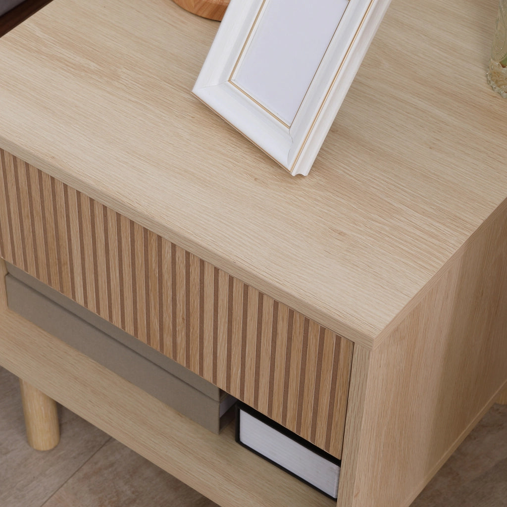 Comodino con cassetti e ripiani ¨C zephmum ¨C Legno naturale 47x47x50 cm