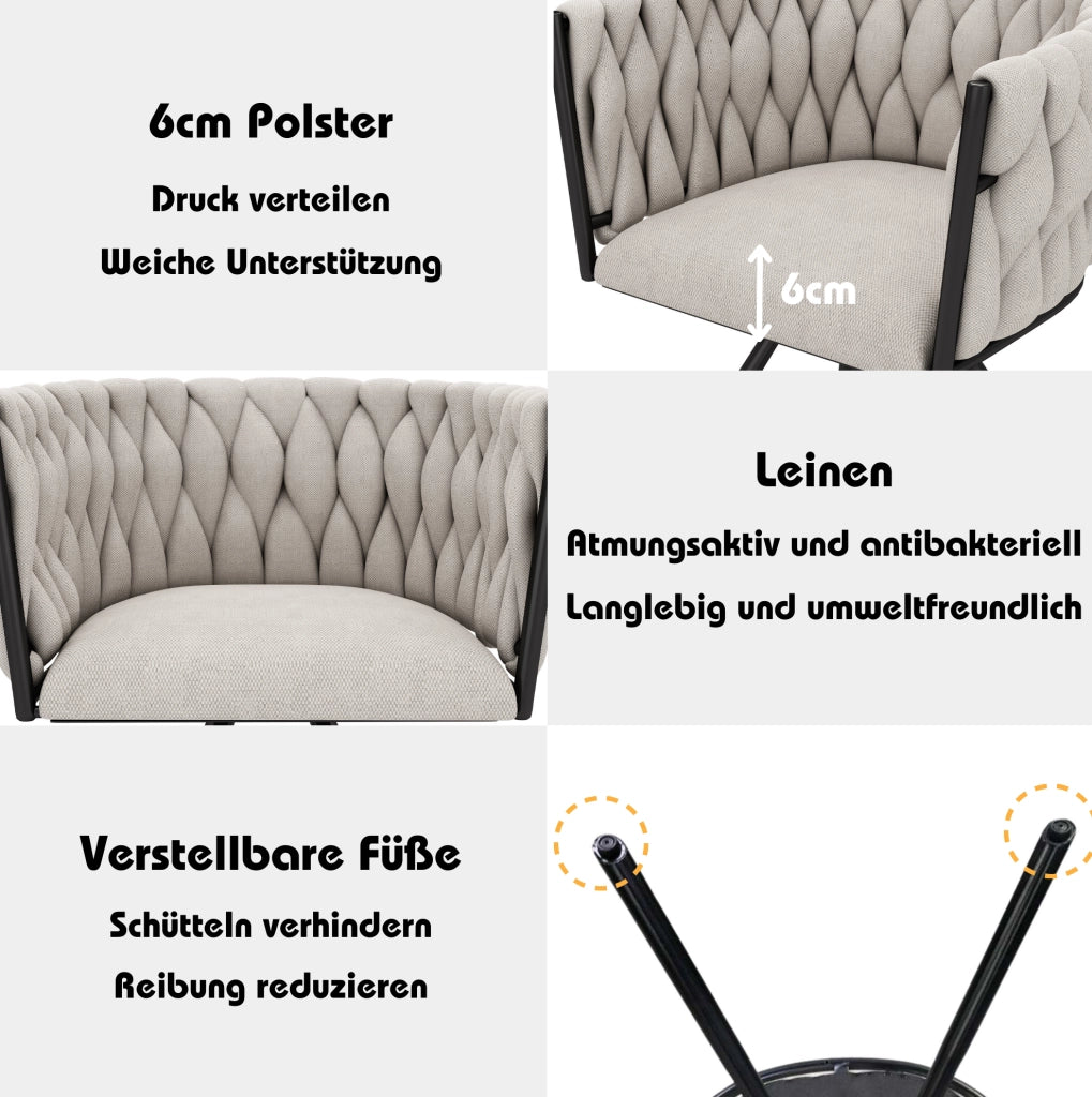 Sedia da pranzo girevole 360° in lino nero; set da 6; con struttura in metallo