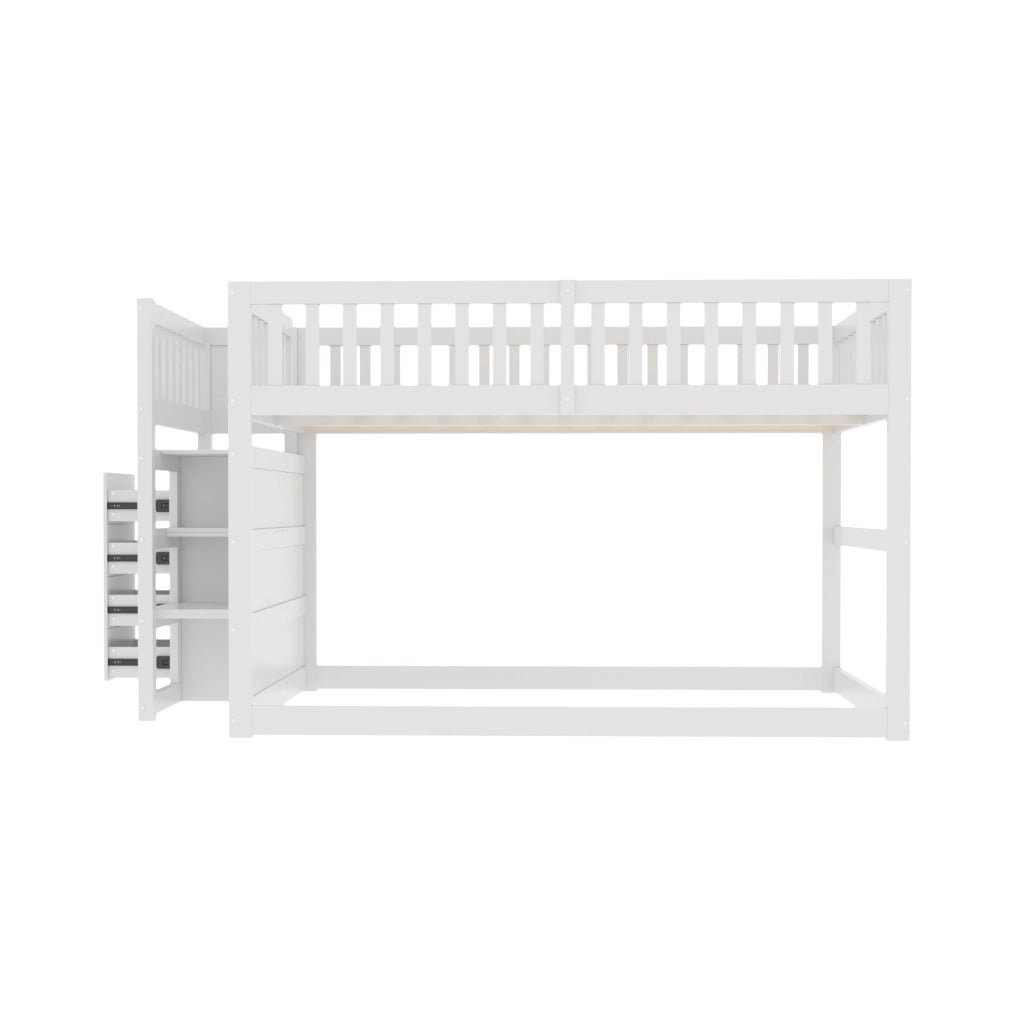 Letto a castello 140x200 cm con scala e sponde alte in legno bianco