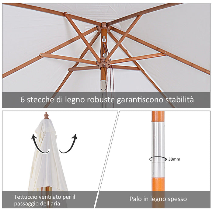 Ombrellone da Giardino 2x1,5 m Palo Ø38 mm in Legno Beige