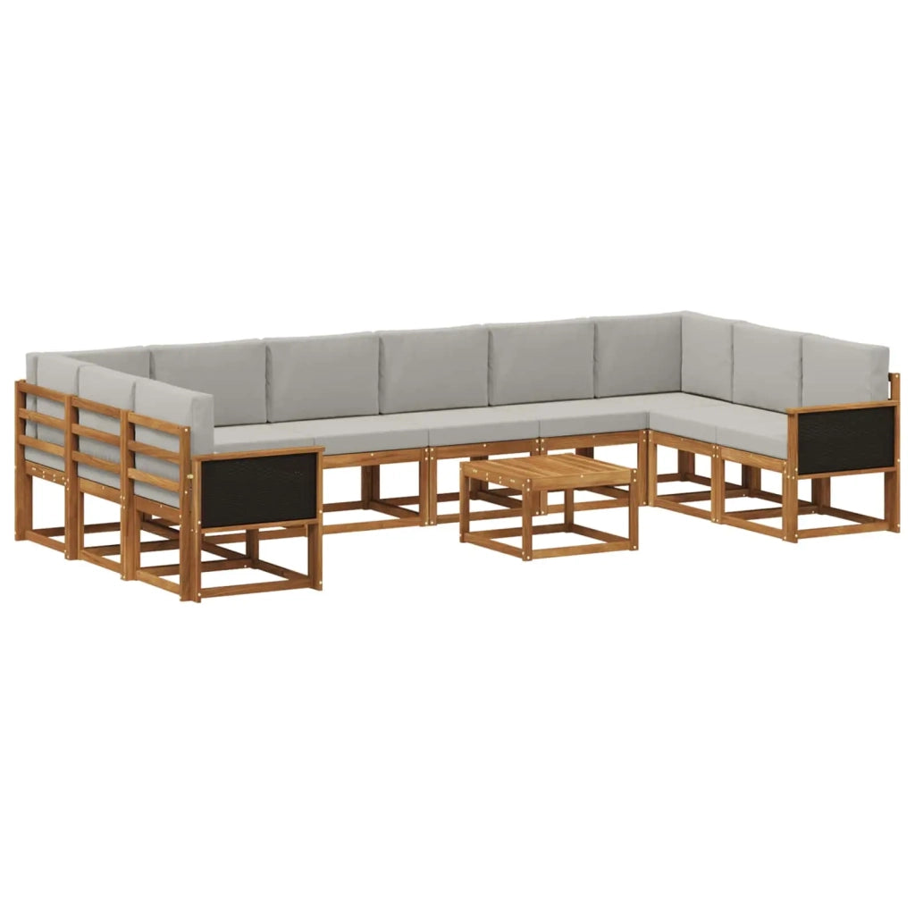 Set di divani da esterno 11 pz Naturale e Grigio Chiaro 3385582