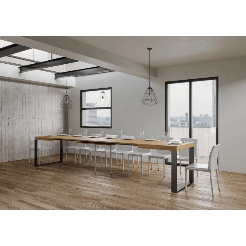 Tavolo allungabile 120/380x90 cm Tecno telaio Antracite - Quercia Natura