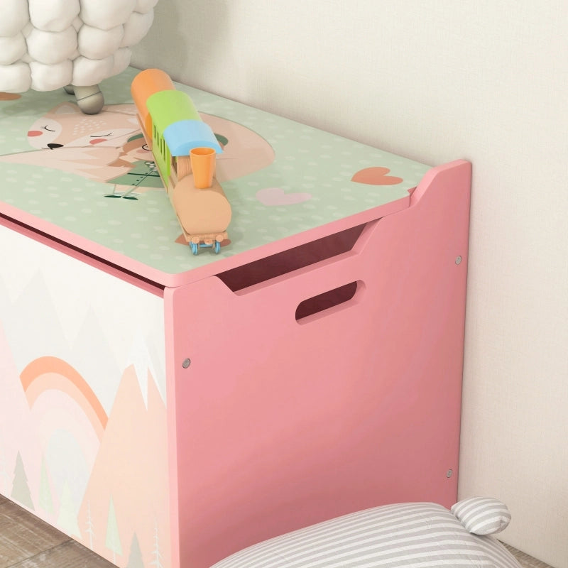 Cassa porta giochi per bambini in legno, rosa, 60 x 37 x 39 cm, con coperchio a cerniera di sicurezza