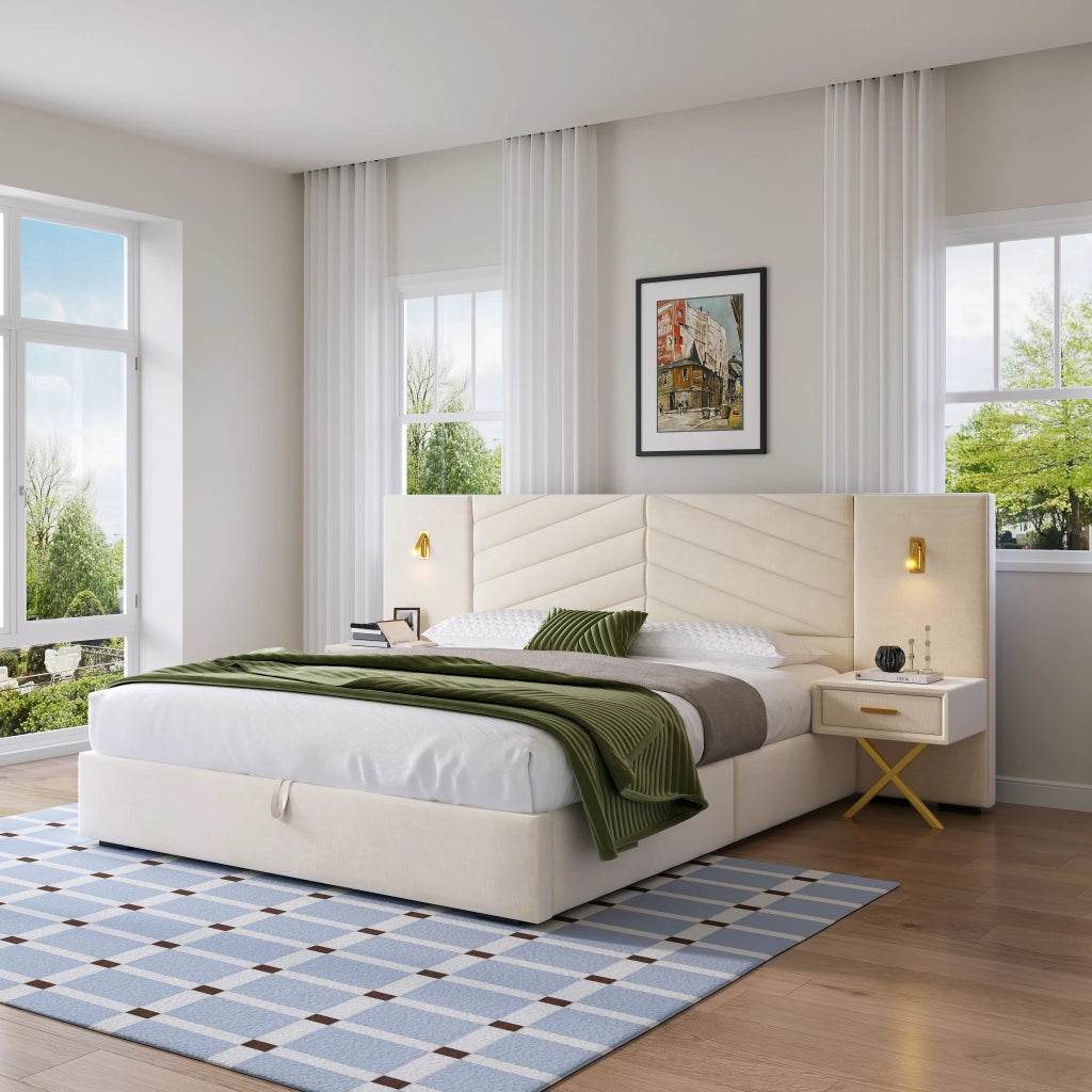 Letti contenitori 160x200 cm; alzata a gas; legno; beige bianco