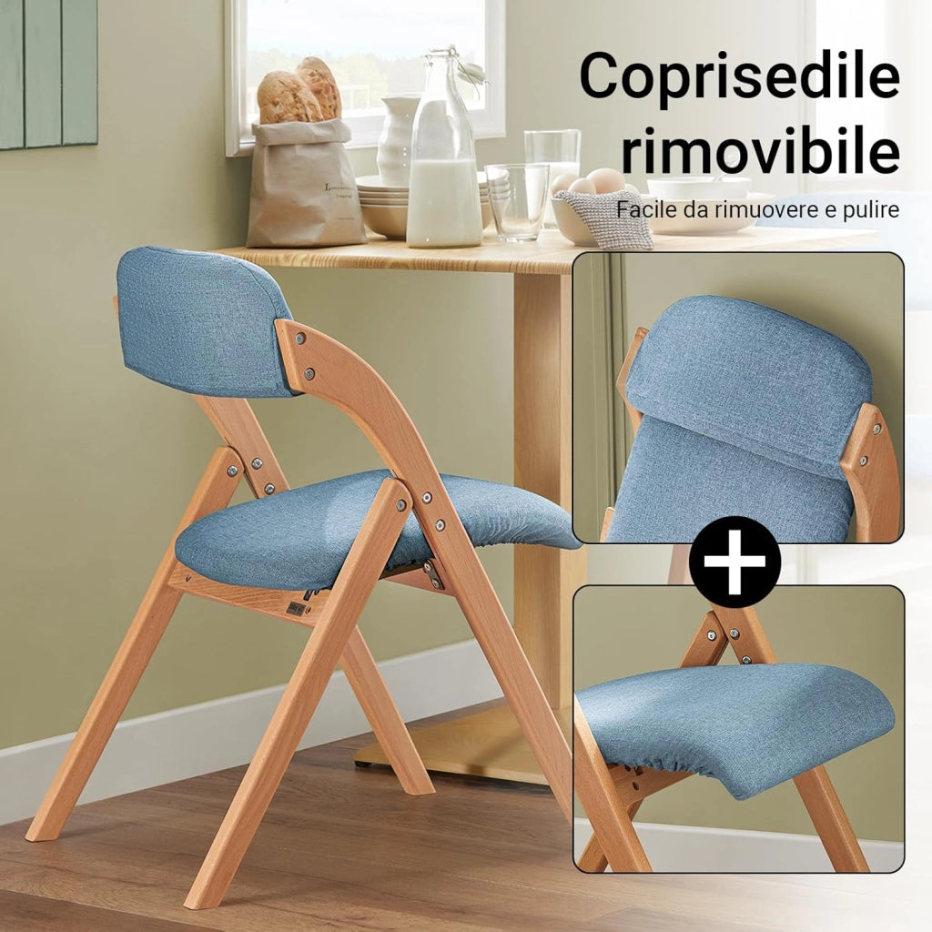 Sedie Pieghevoli in Legno Imbottite, Sedia Pieghevole Salvaspazio, Sedie Sala da Pranzo Pieghevoli per Interno ed Esterno, Sedie da Giardino Richiudibili Blu 47.5 x 59 x 77 cm FST92-BL