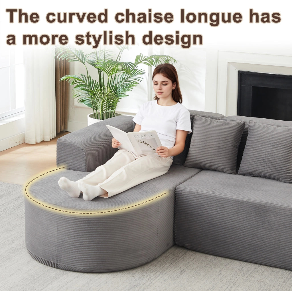 DIVANO Angolare 220x155 cm in Velluto a Coste Grigio